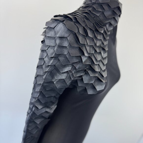 Gracia Sheer Black Top with Faux Leather Scales - Picture 5 of 10